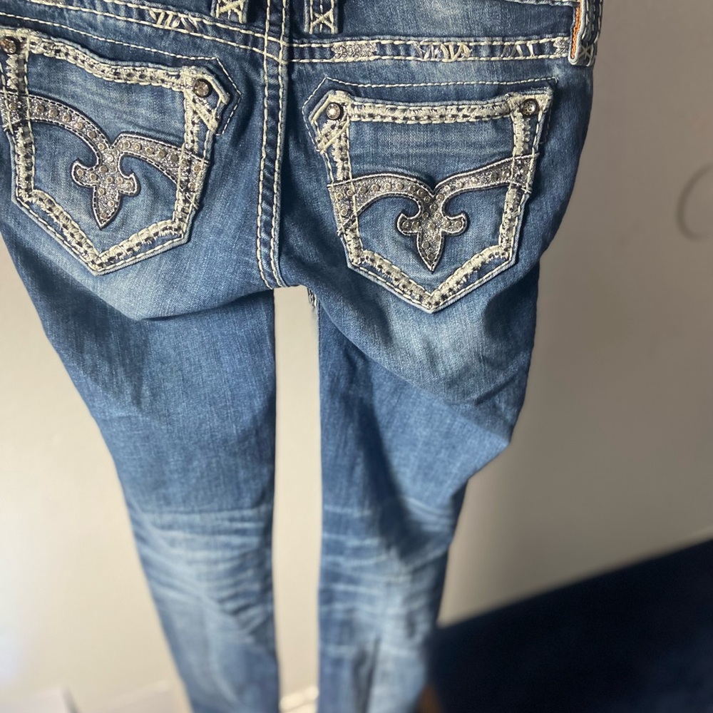 Rock Revival Blue Skinny Jeans with Embellished Design